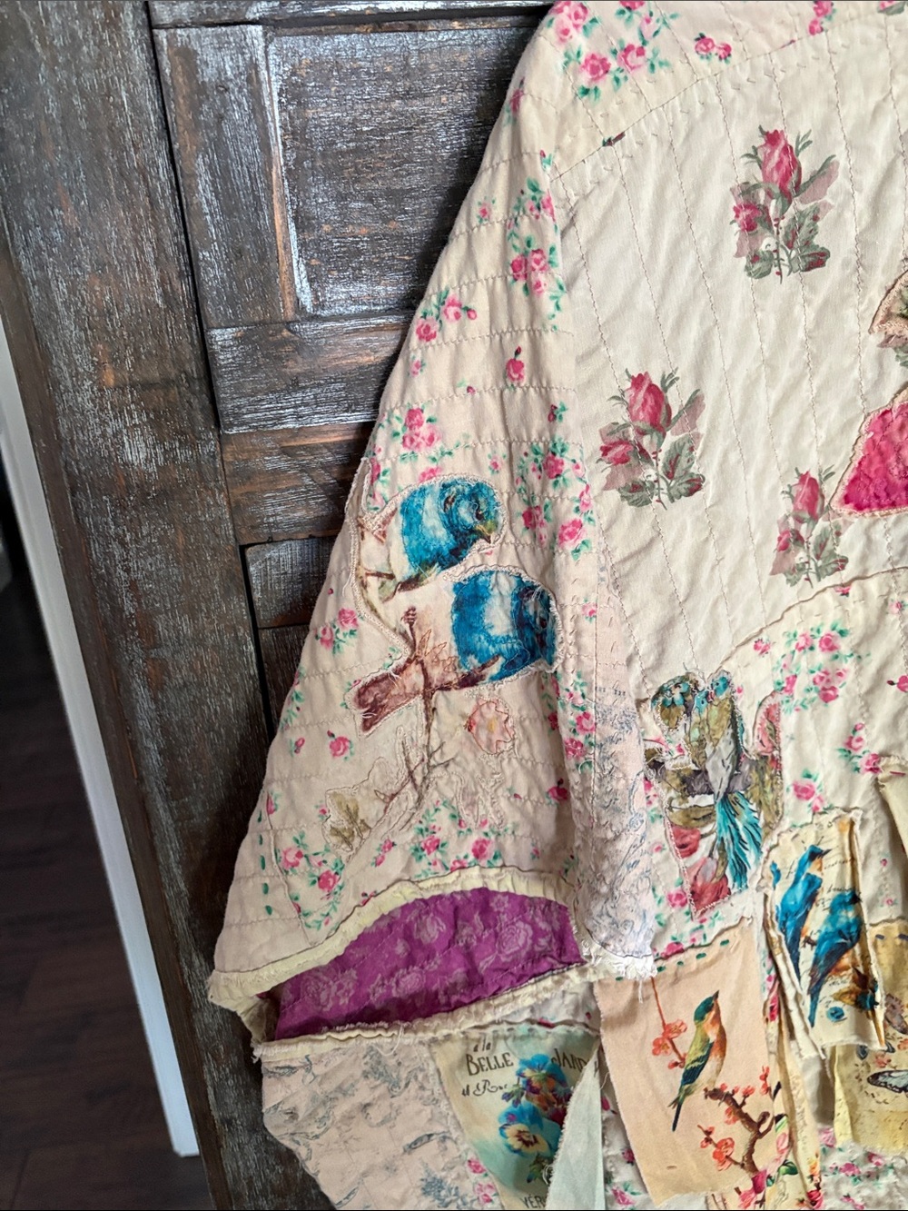 Magnolia Pearl Cream Patchwork Poncho with Pink, Teal & Purple Accents - Picture 9 of 12